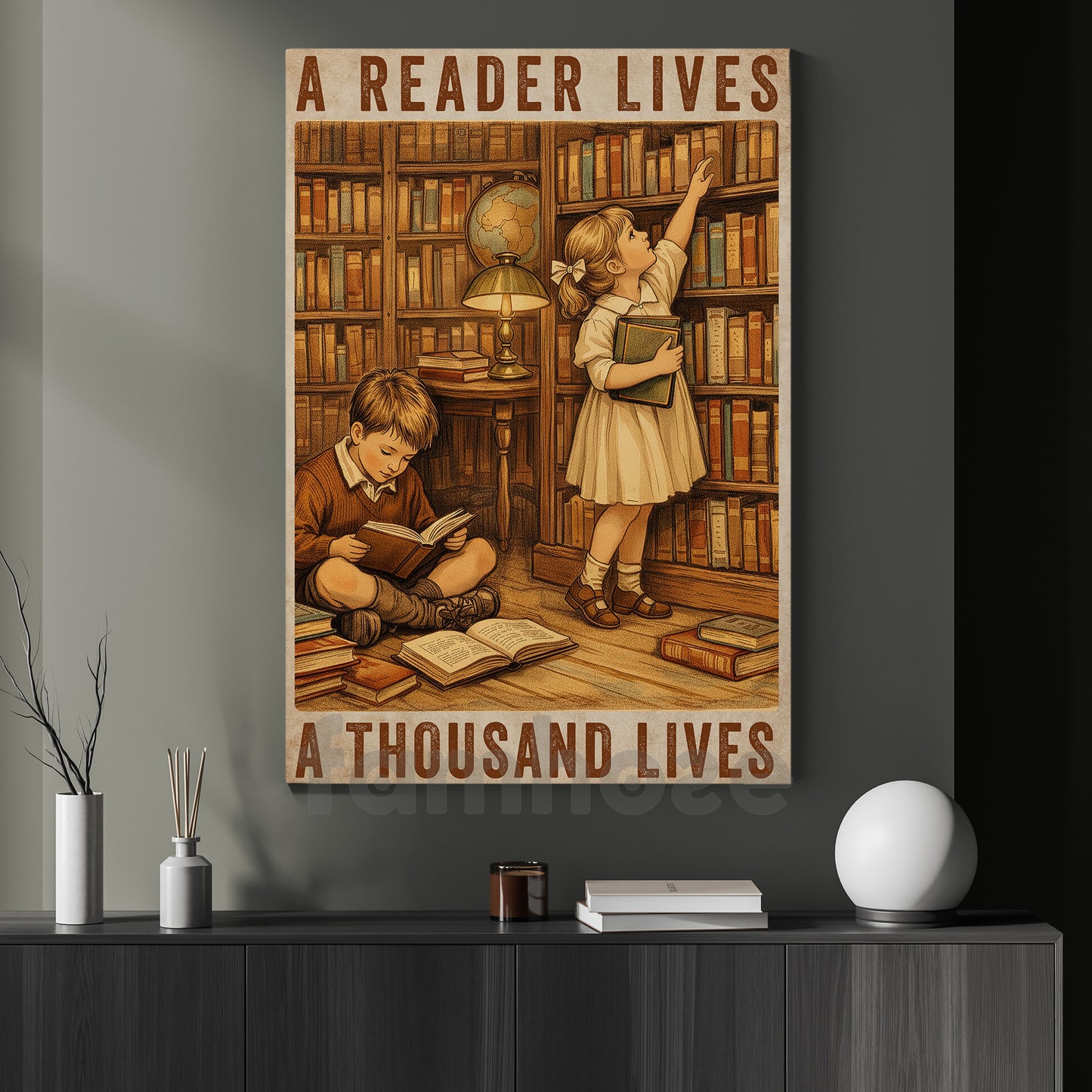 Reading Canvas Painting, A Reader Lives A Thousand Lives Wall Art Decor, Poster Gift For Book Lovers