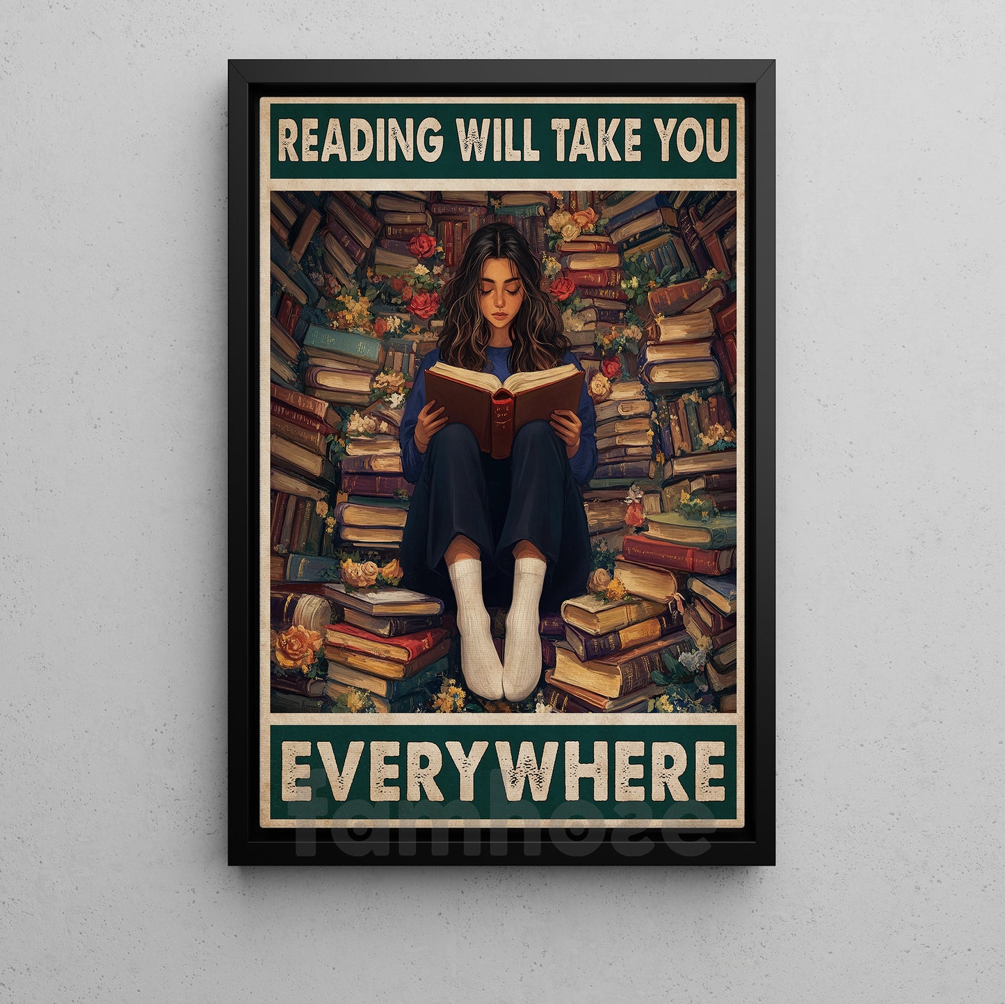 Reading Canvas Painting, Reading Will Take You Everywhere Wall Art Decor, Poster Gift For Book Lovers