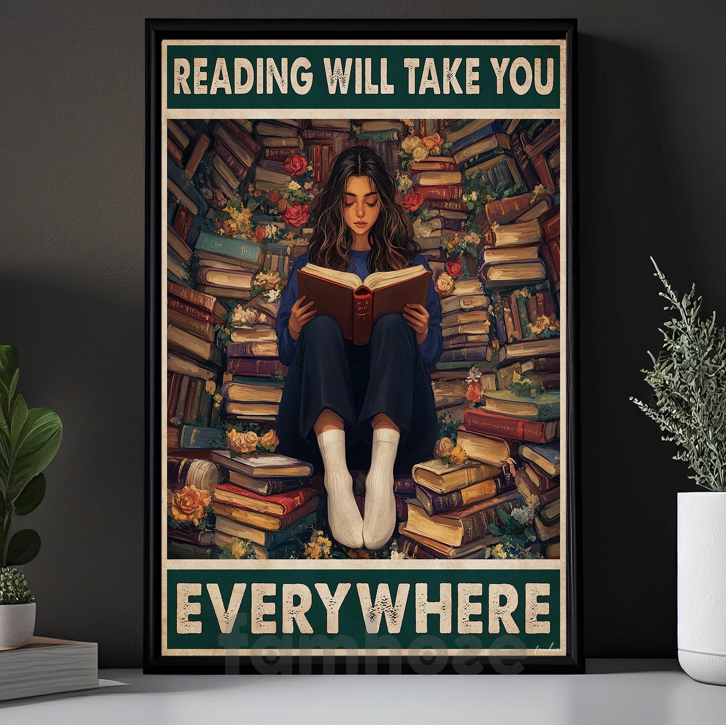 Reading Canvas Painting, Reading Will Take You Everywhere Wall Art Decor, Poster Gift For Book Lovers