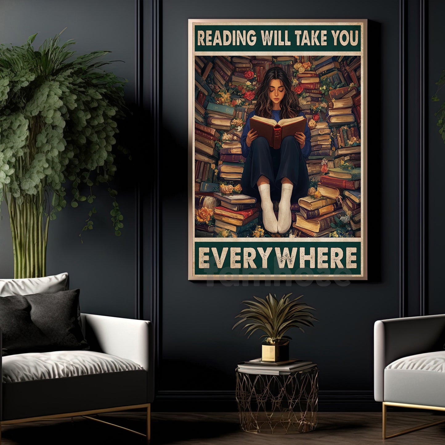 Reading Canvas Painting, Reading Will Take You Everywhere Wall Art Decor, Poster Gift For Book Lovers