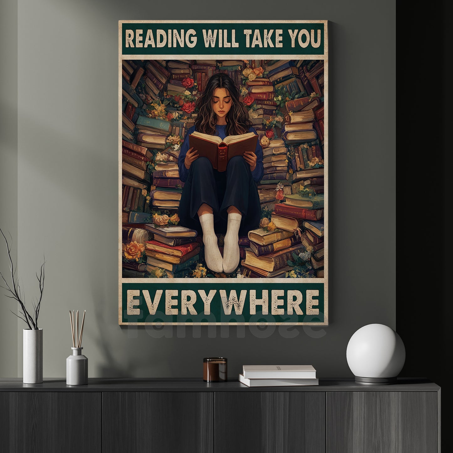 Reading Canvas Painting, Reading Will Take You Everywhere Wall Art Decor, Poster Gift For Book Lovers