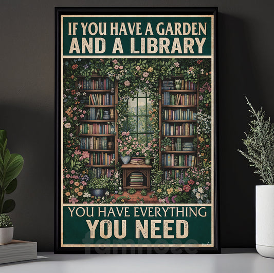 Reading Canvas Painting, If You Have A Garden And A Library Wall Art Decor, Poster Gift For Book Lovers