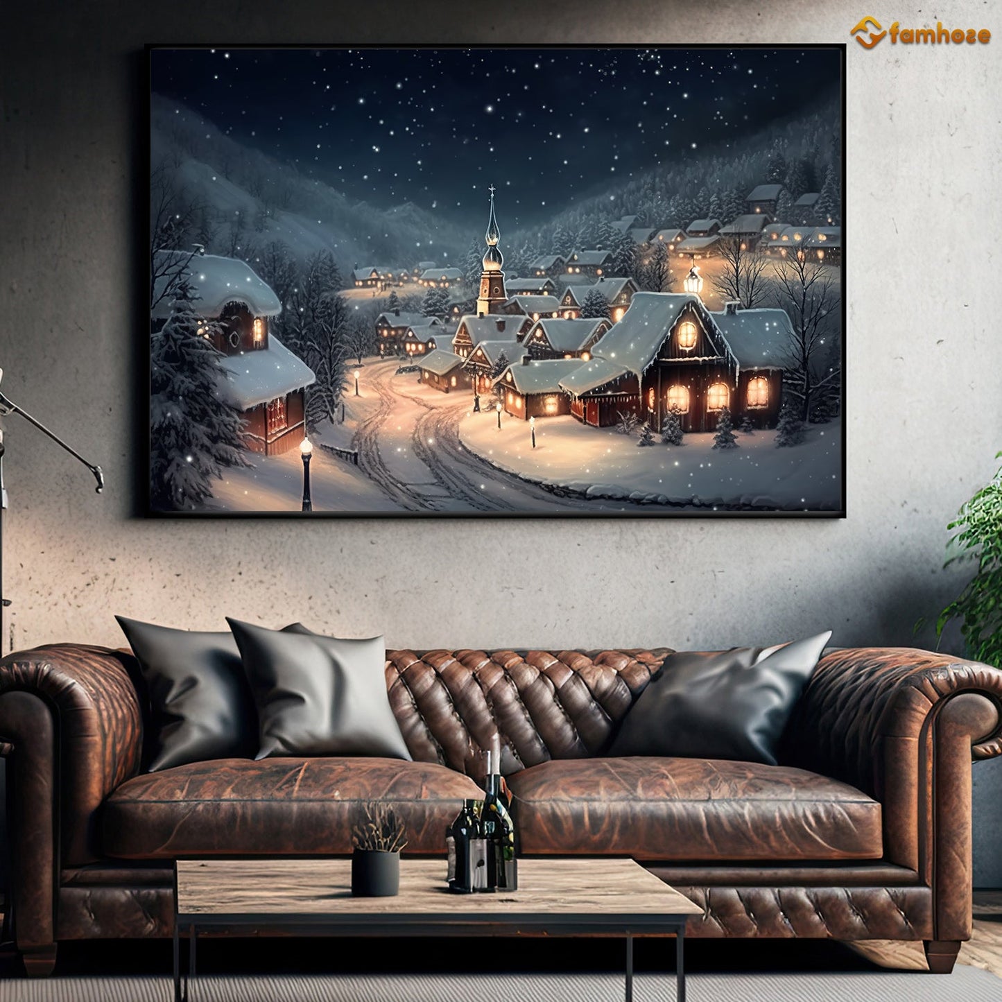 Christmas Night Panorama Of The Town Feels Peaceful, Christmas Canvas Painting, Xmas Wall Art Decor - Christmas Poster Gift