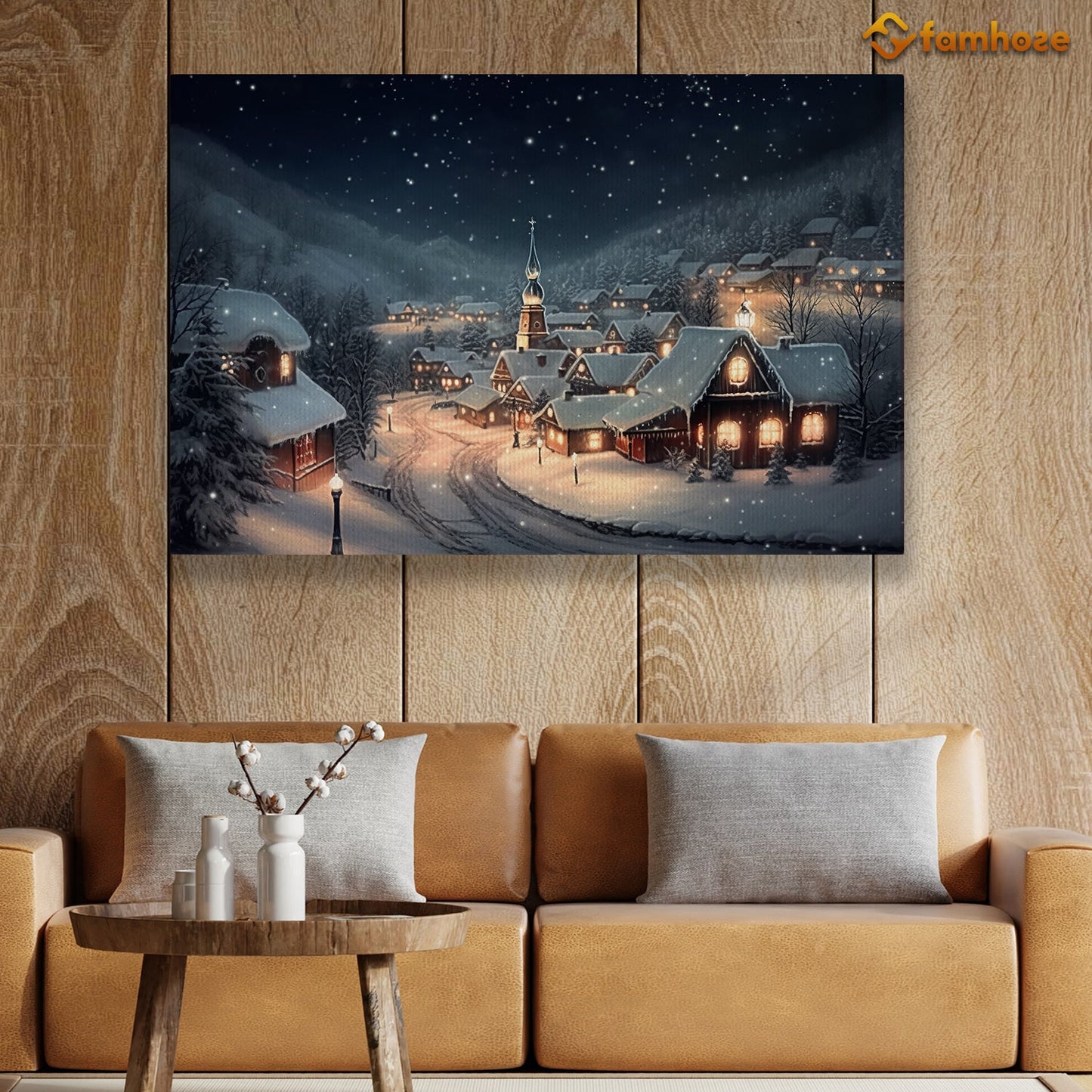 Christmas Night Panorama Of The Town Feels Peaceful, Christmas Canvas Painting, Xmas Wall Art Decor - Christmas Poster Gift