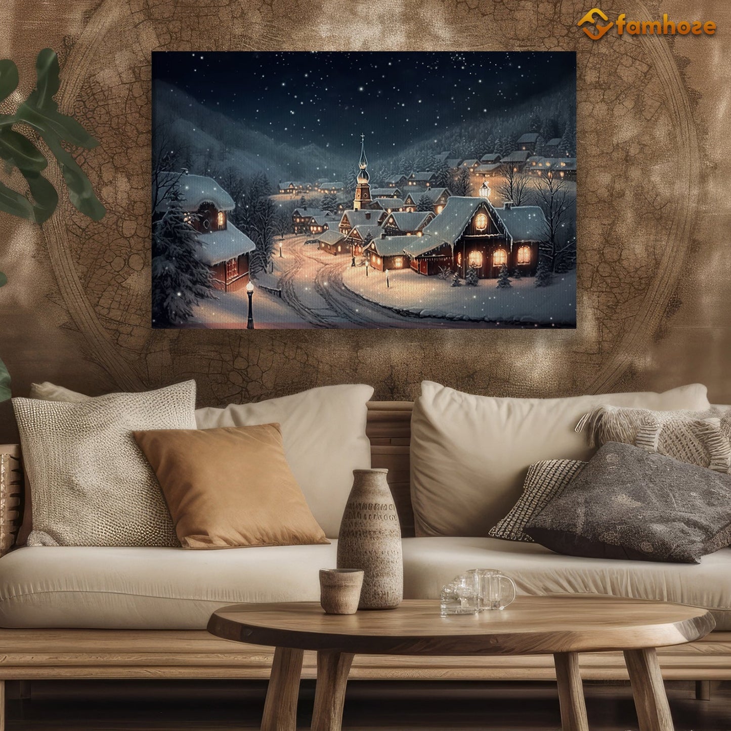 Christmas Night Panorama Of The Town Feels Peaceful, Christmas Canvas Painting, Xmas Wall Art Decor - Christmas Poster Gift