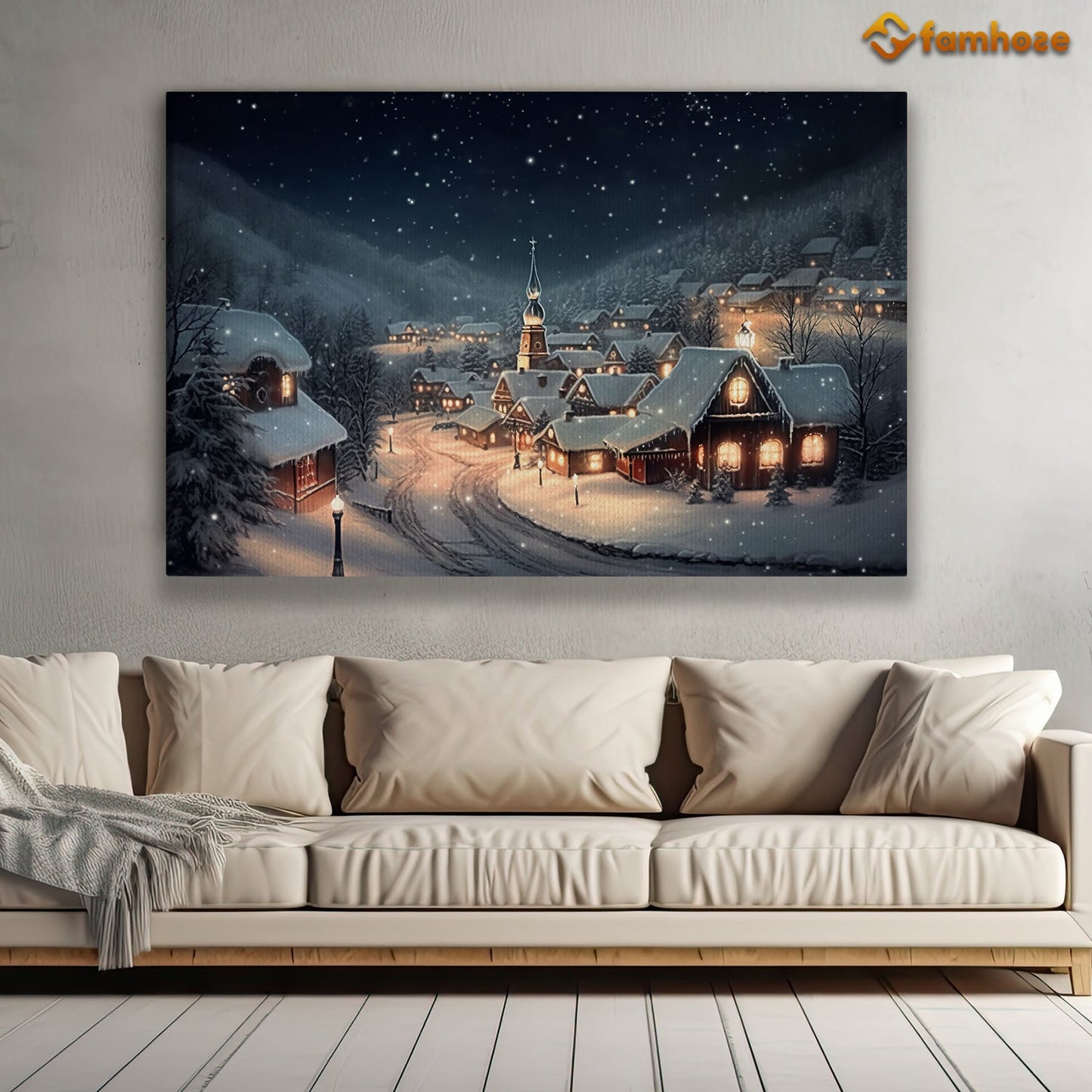 Christmas Night Panorama Of The Town Feels Peaceful, Christmas Canvas Painting, Xmas Wall Art Decor - Christmas Poster Gift