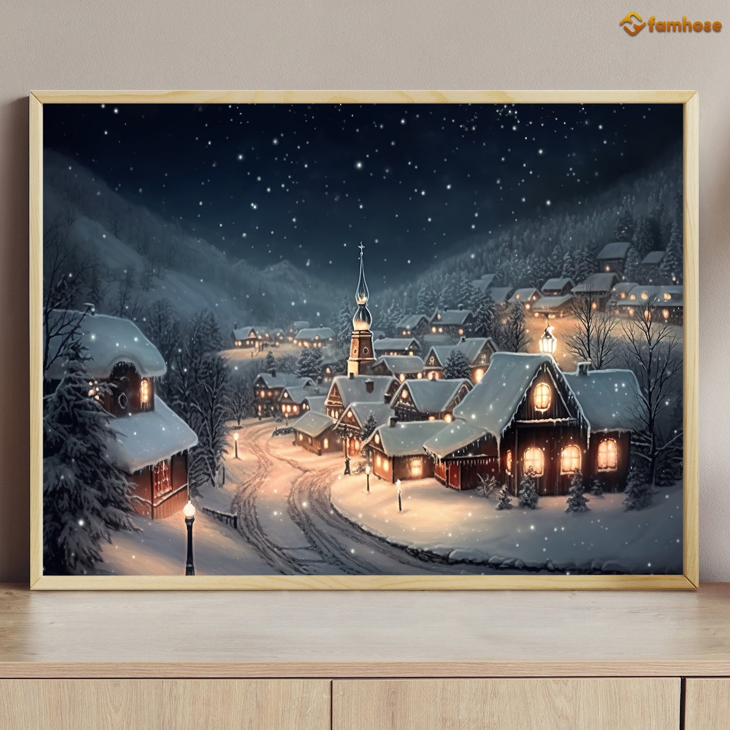 Christmas Night Panorama Of The Town Feels Peaceful, Christmas Canvas Painting, Xmas Wall Art Decor - Christmas Poster Gift