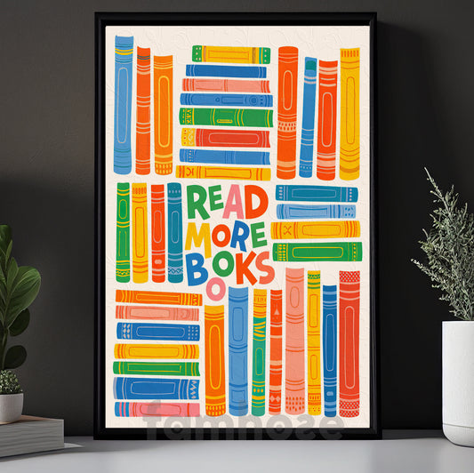 Funny Reading Canvas Painting, Read More Books Wall Art Decor, Poster Watercolor Style Gift For Book Lovers