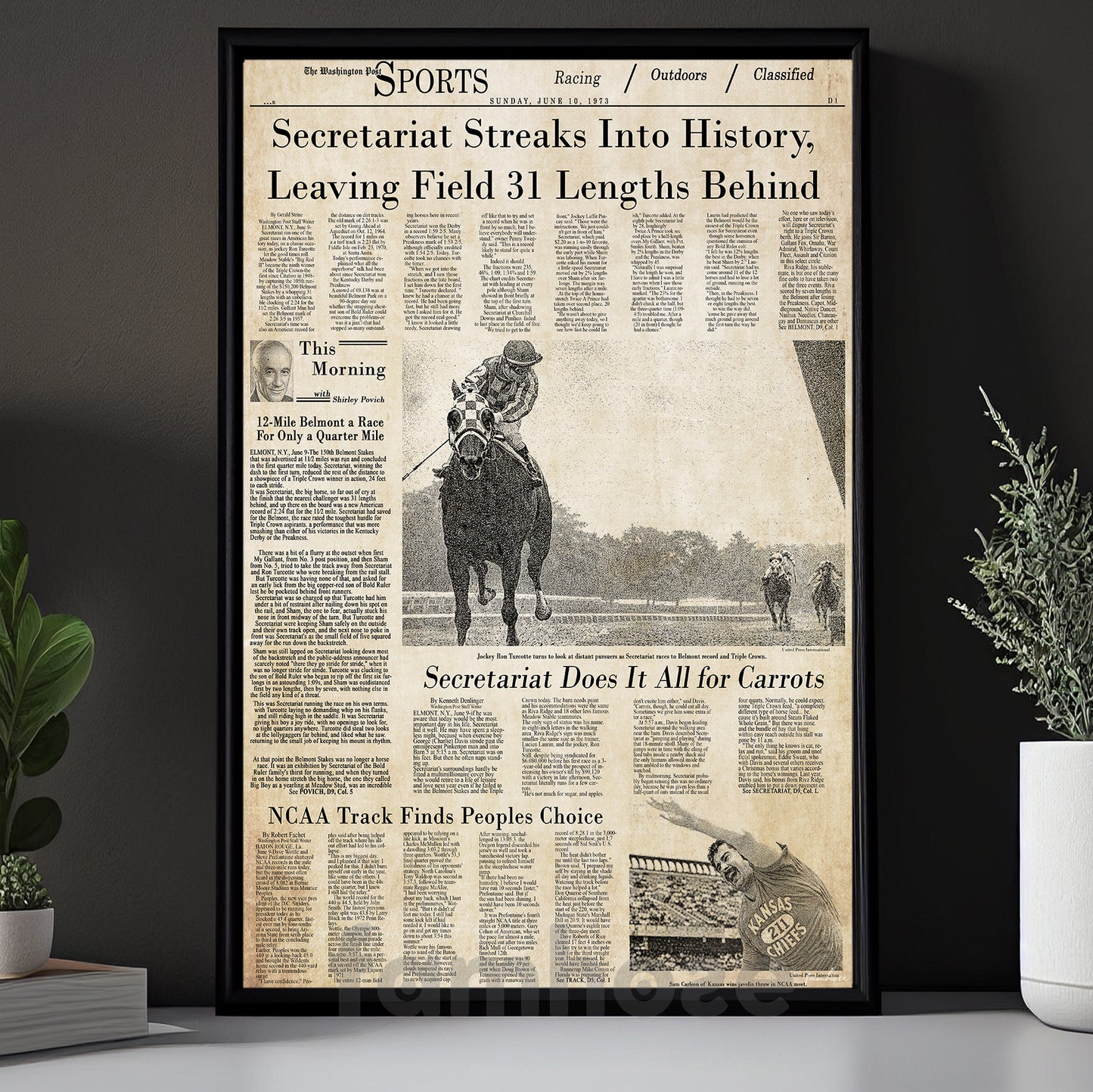 Secretariat Horse Canvas Painting, Secretariat Streaks Into History Wall Art Decor, Poster Gift For Horse Racing Lovers, Fan Of Kentucky Derby
