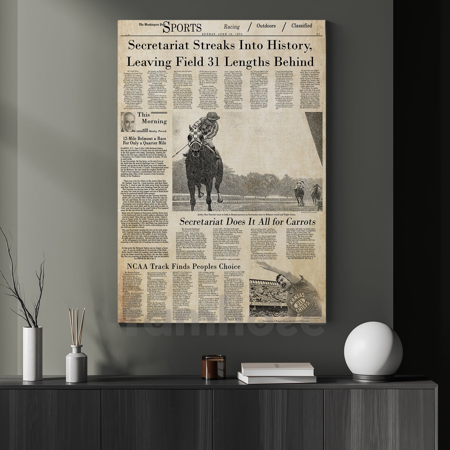 Secretariat Horse Canvas Painting, Secretariat Streaks Into History Wall Art Decor, Poster Gift For Horse Racing Lovers, Fan Of Kentucky Derby