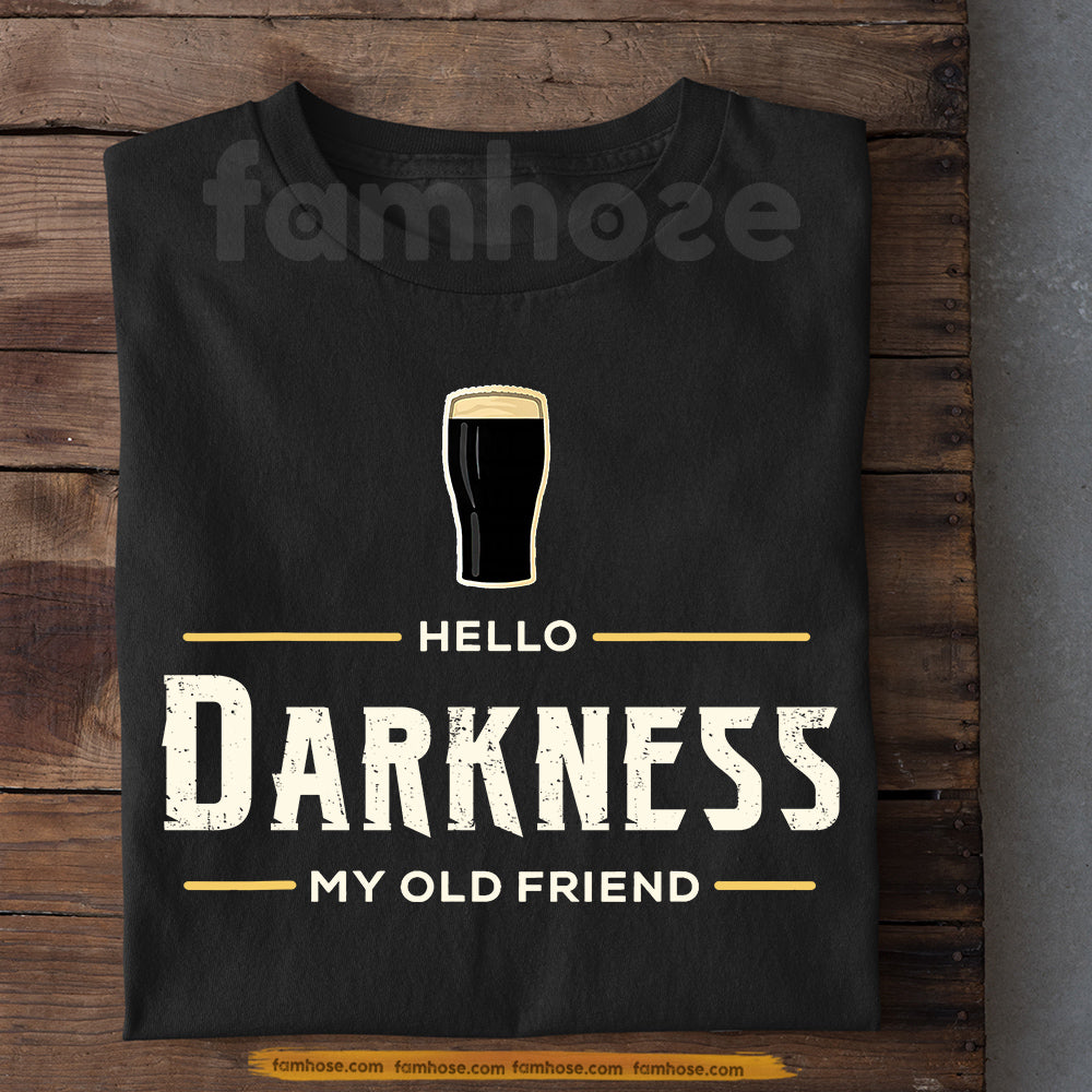 Funny Irish Drinking Beer T-shirt, Hello Darkness My Old Friend Tees St. Patrick’s Day Shamrock Gift For Irish Lover