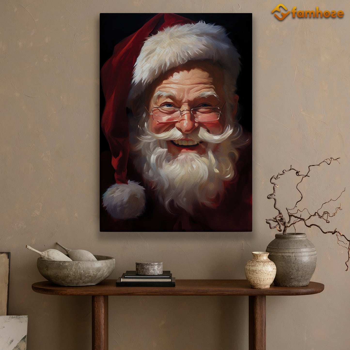 Portrait Santa Claus Smile Christmas Canvas Painting, Xmas Wall Art Decor - Christmas Poster Gift For Decorating Your Home