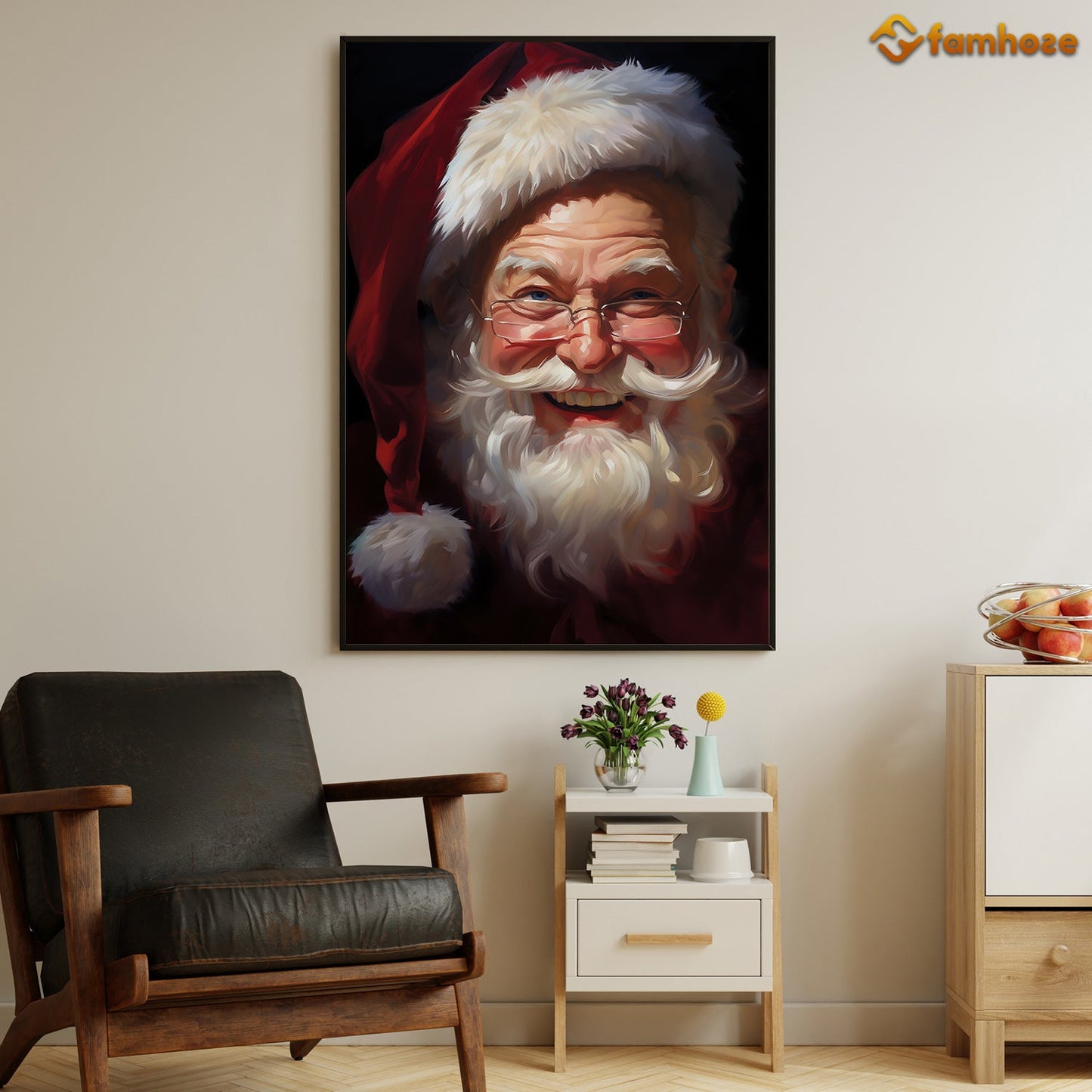 Portrait Santa Claus Smile Christmas Canvas Painting, Xmas Wall Art Decor - Christmas Poster Gift For Decorating Your Home