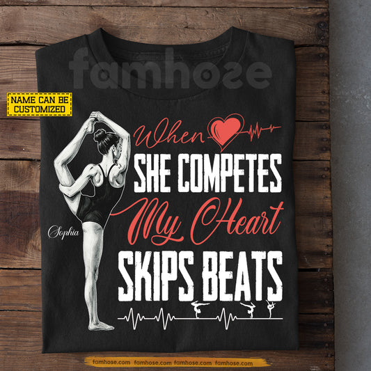 Personalized Gymnastic Girl T-shirt, When She Competes My Heart Tees Gift For Gymnastic Lover