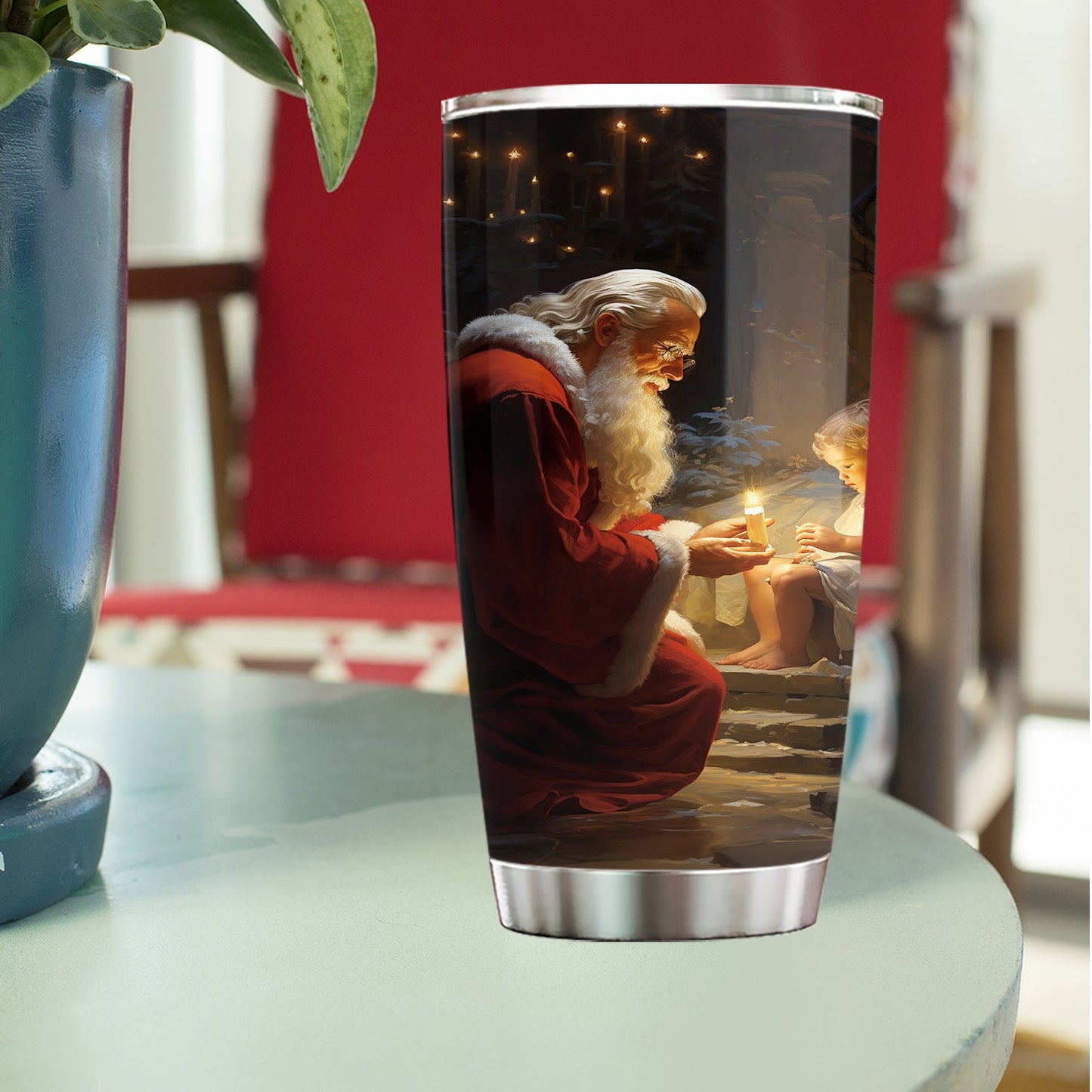 Candlelit Christmas Wisdom, Santa Claus Christmas Stainless Steel Tumbler, Xmas Gift For Santa Lovers