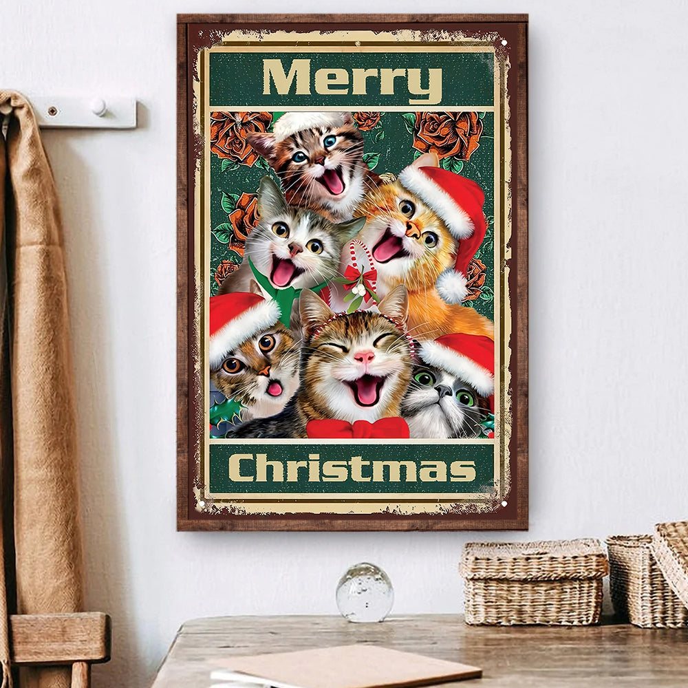 Merry Christmas Cats Smile Cat Christmas Canvas Painting Xmas Wall A Famhose