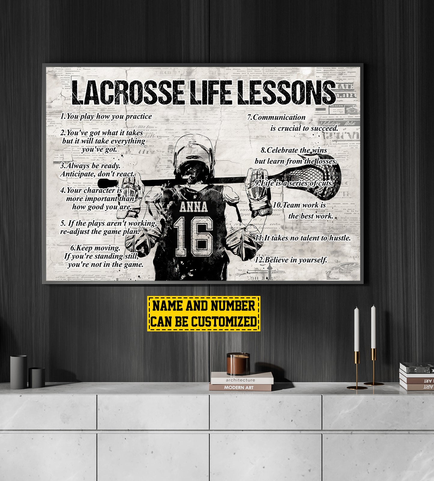 Lacrosse Boy Life Lessons, Personalized Motivational Lacrosse Canvas Painting, Inspirational Quotes Wall Art Decor, Poster Gift For Lacrosse Lovers