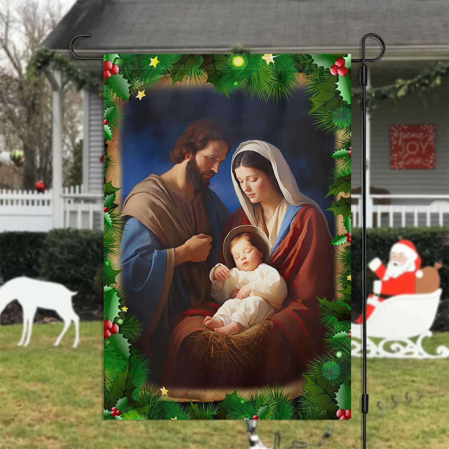 Holy Family On Christmas, Christians Xmas Garden Flag & House Flag, Nativity Christians Flag Gift