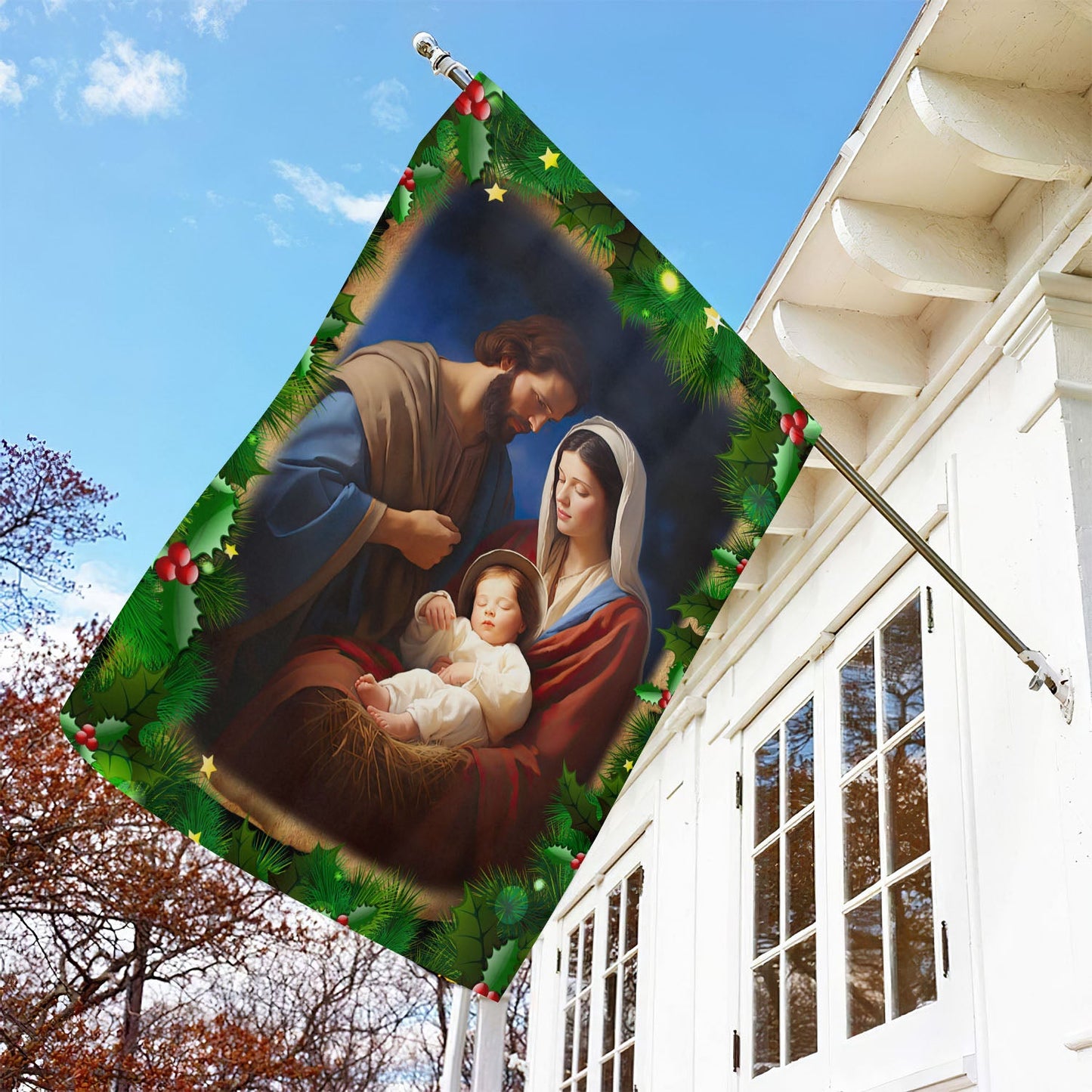 Holy Family On Christmas, Christians Xmas Garden Flag & House Flag, Nativity Christians Flag Gift