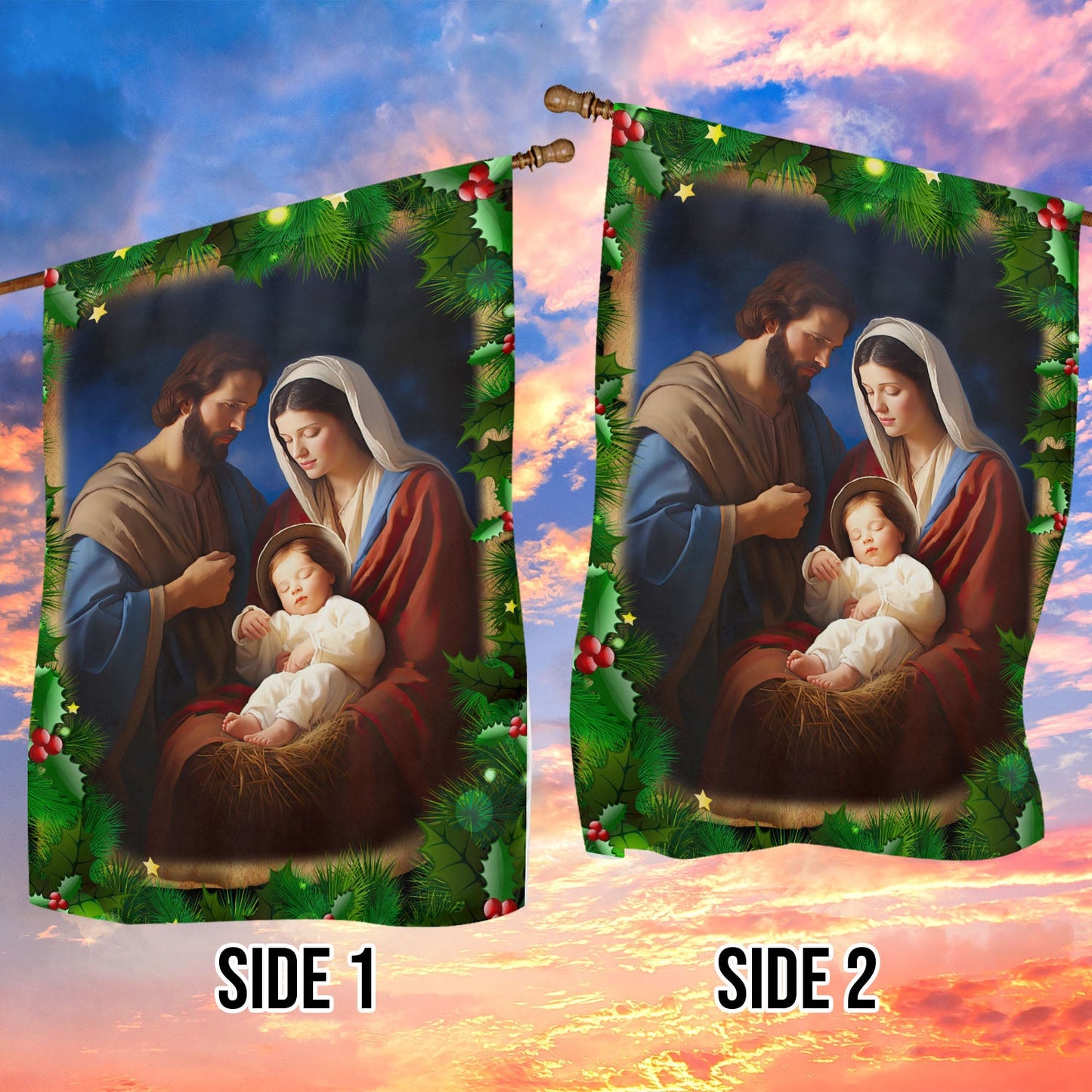 Holy Family On Christmas, Christians Xmas Garden Flag & House Flag, Nativity Christians Flag Gift