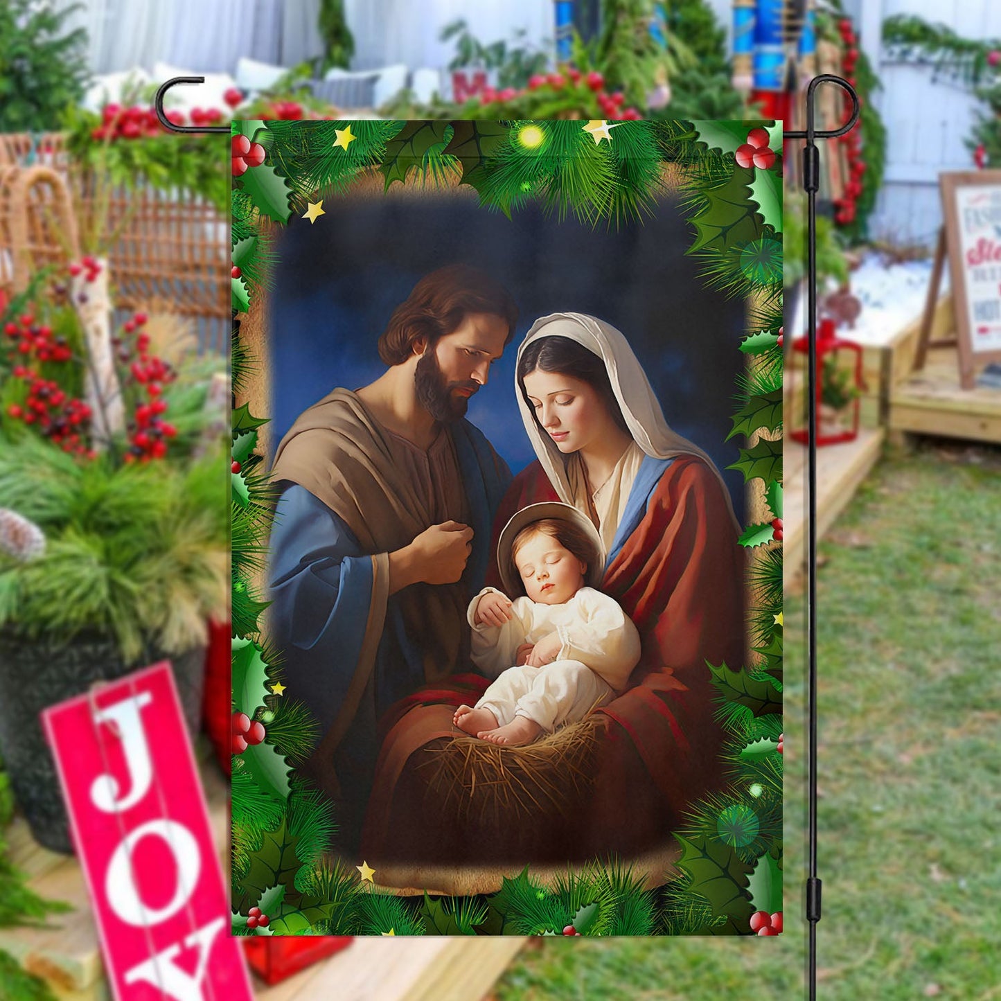 Holy Family On Christmas, Christians Xmas Garden Flag & House Flag, Nativity Christians Flag Gift