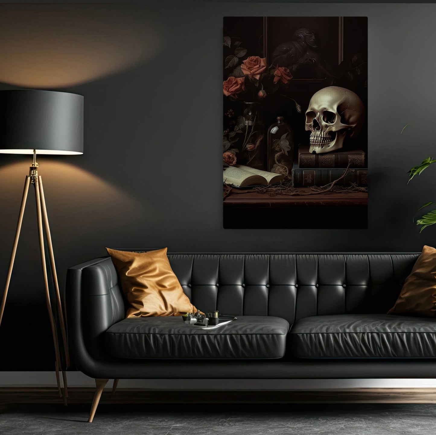 Skull On Book In Dark Room Spooky Halloween Canvas Painting, Wall Art Decor - Dark Skull Halloween Poster Gift