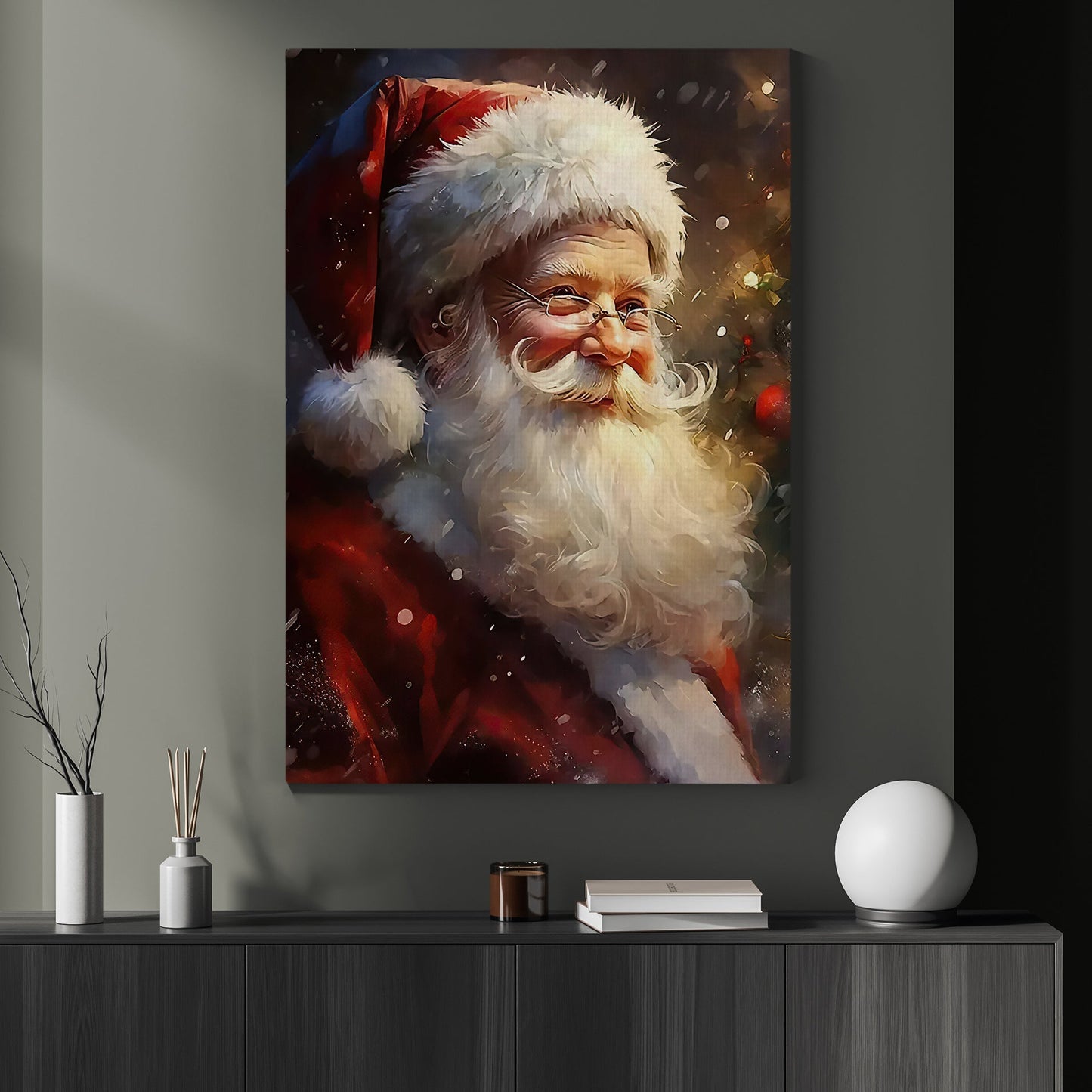 Santa's Merry Twinkle, Santa Claus Christmas Canvas Painting, Xmas Wall Art Decor - Santa Poster Gift