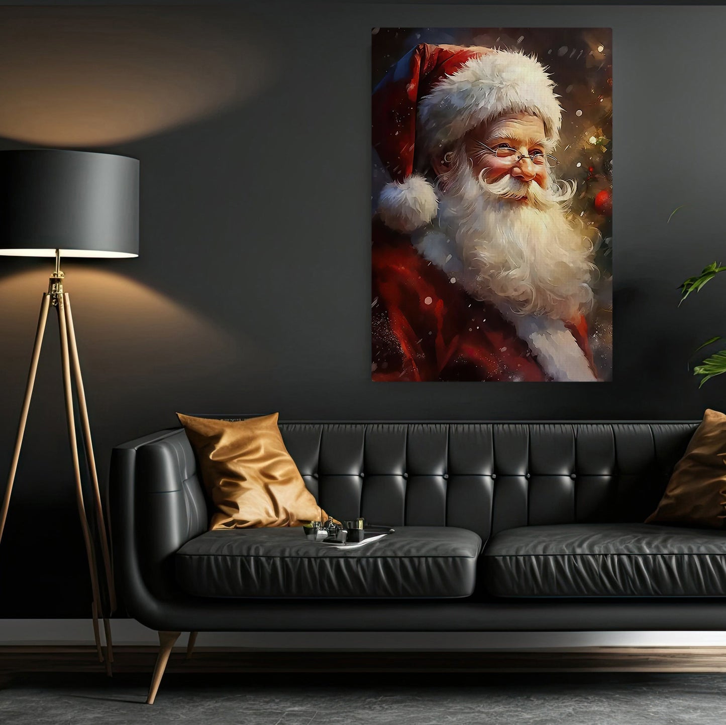 Santa's Merry Twinkle, Santa Claus Christmas Canvas Painting, Xmas Wall Art Decor - Santa Poster Gift