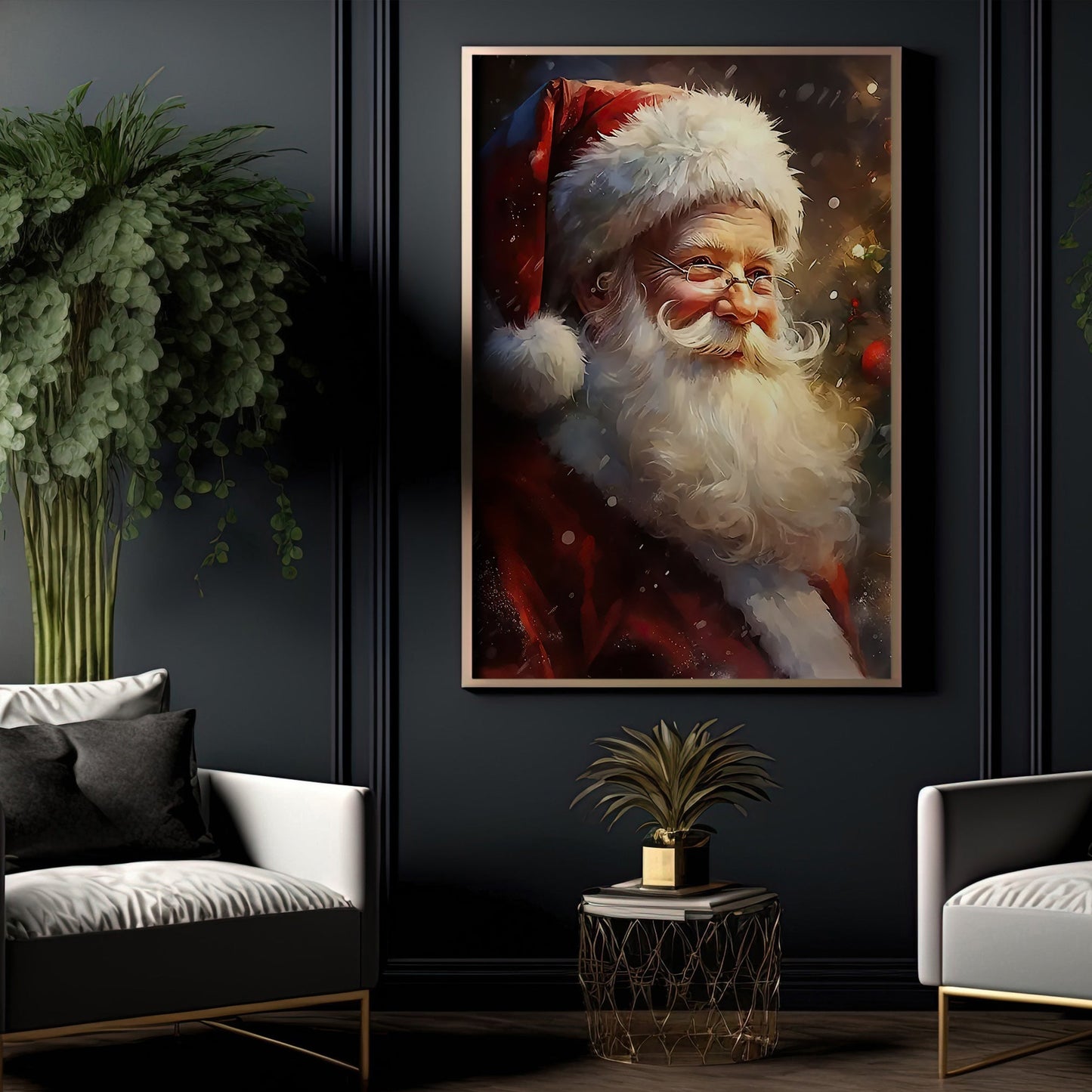 Santa's Merry Twinkle, Santa Claus Christmas Canvas Painting, Xmas Wall Art Decor - Santa Poster Gift