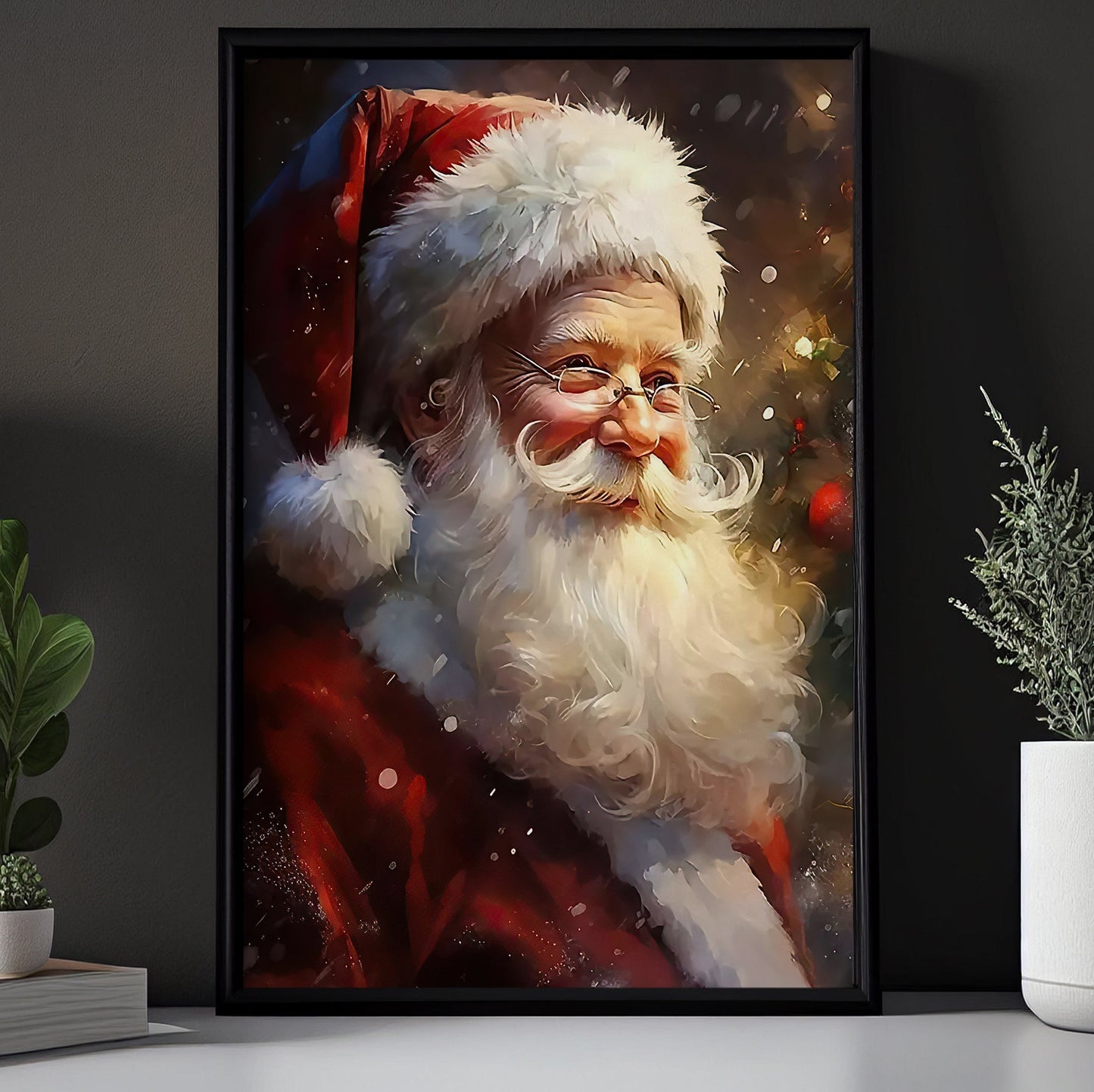 Santa's Merry Twinkle, Santa Claus Christmas Canvas Painting, Xmas Wall Art Decor - Santa Poster Gift