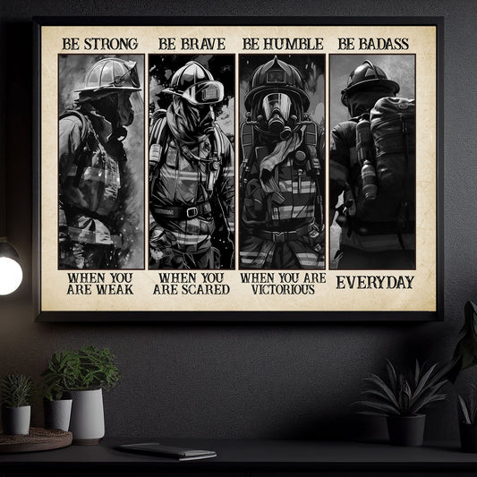 Be Strong Be Brave Be Humble Be Badass, Firefighter Canvas Painting,  Wall Art Decor, Poster Gift For Firefighter Lovers