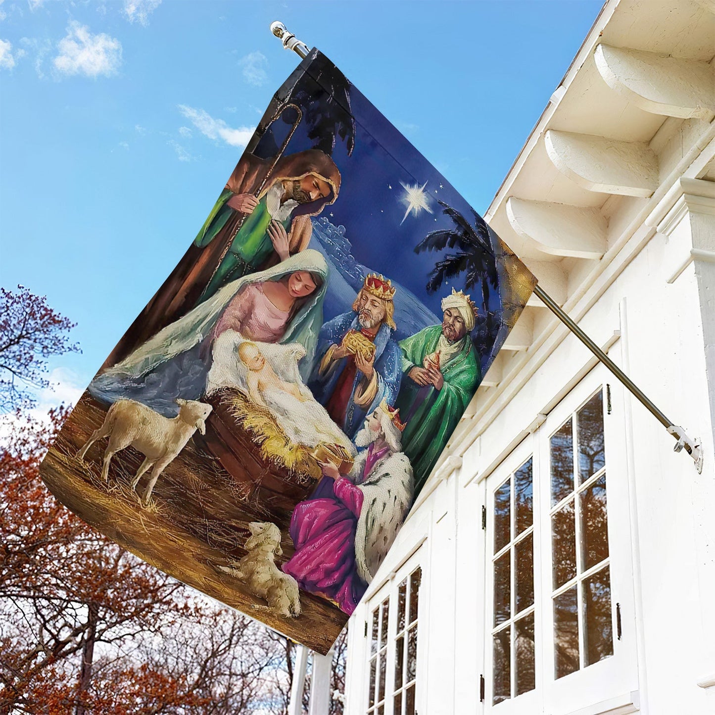 Jesus Nativity Scene, Nativity Xmas Garden Flag - House Flag Gift, Gift For Christians Lovers