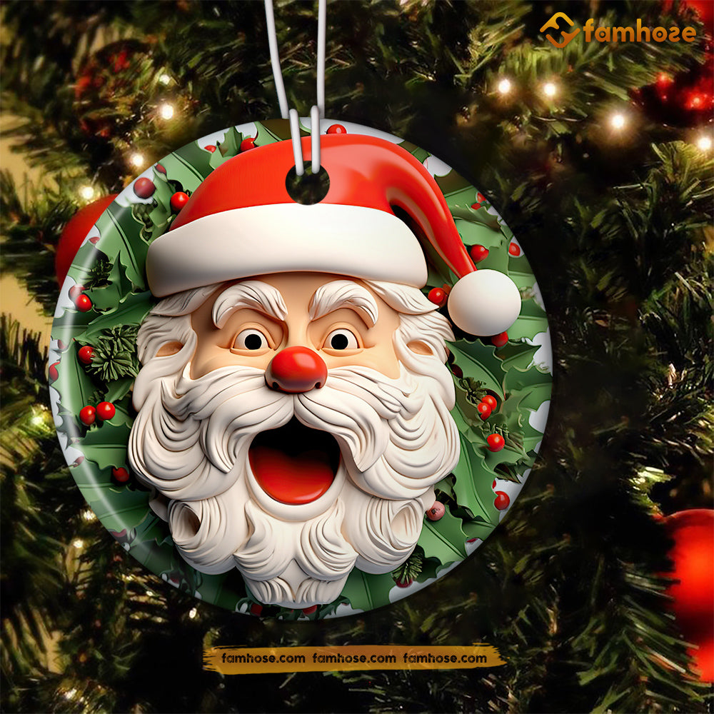 Santa's Jolly Jingle, Santa Claus Circle Ceramic Ornament Christmas Gift