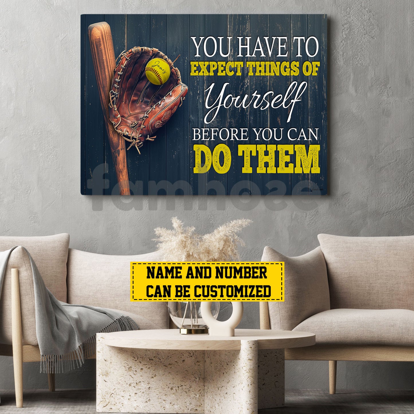Personalized Softball Canvas Painting, You Have To Expect Things Of Yourself Before You Can Do Them Sport Wall Art Decor, Poster Gift For Softball Lovers