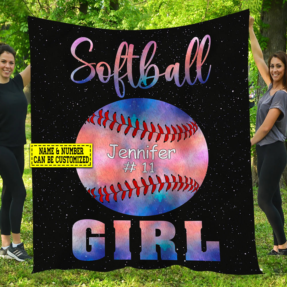 Personalized Softball Blanket, Beautiful Color Softball Fleece Blanket - Sherpa Blanket Gift For Softball Lovers, Softball Players, Softball Girls