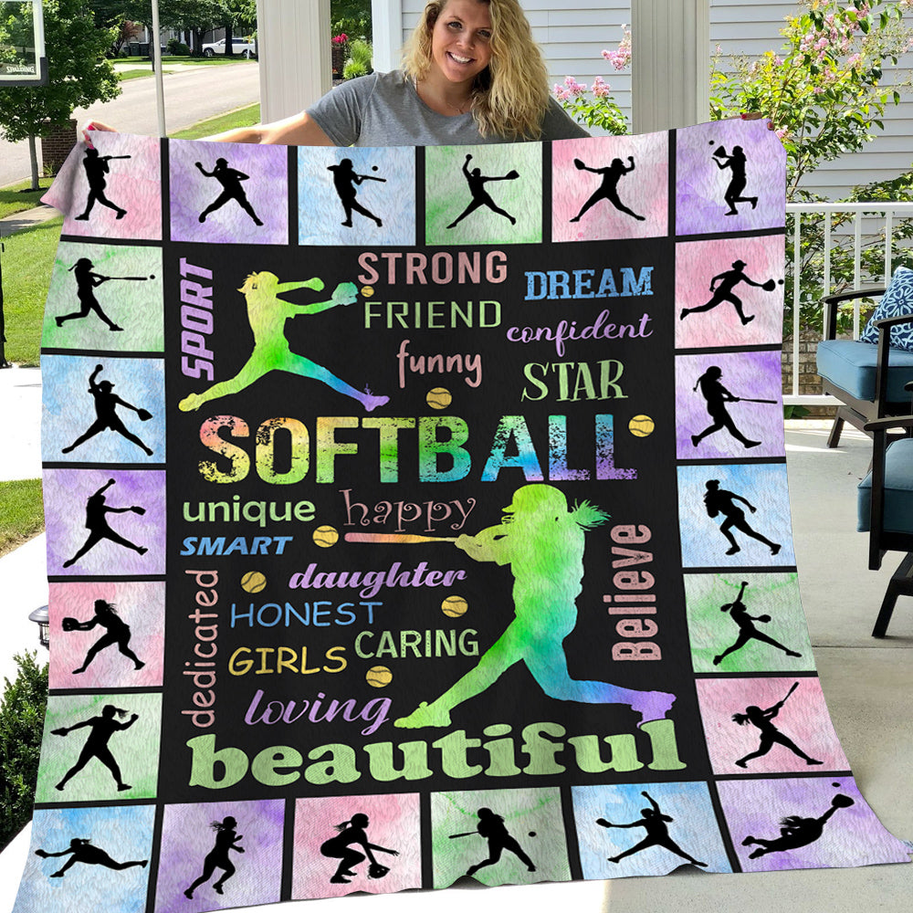 Cool Softball Blanket, Strong Friend Funny Unique Smart Fleece Blanket - Sherpa Blanket Gift For Softball Lovers, Softball Players, Softball Girls