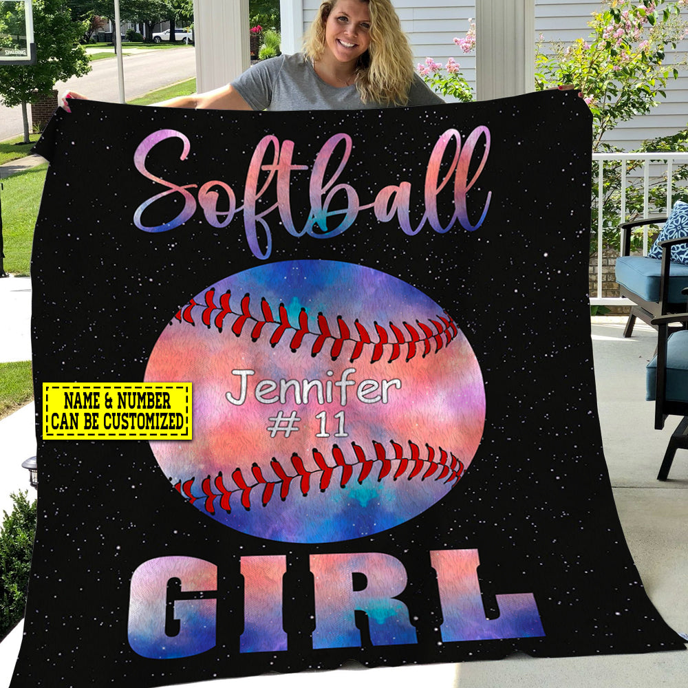 Personalized Softball Blanket, Beautiful Color Softball Fleece Blanket - Sherpa Blanket Gift For Softball Lovers, Softball Players, Softball Girls