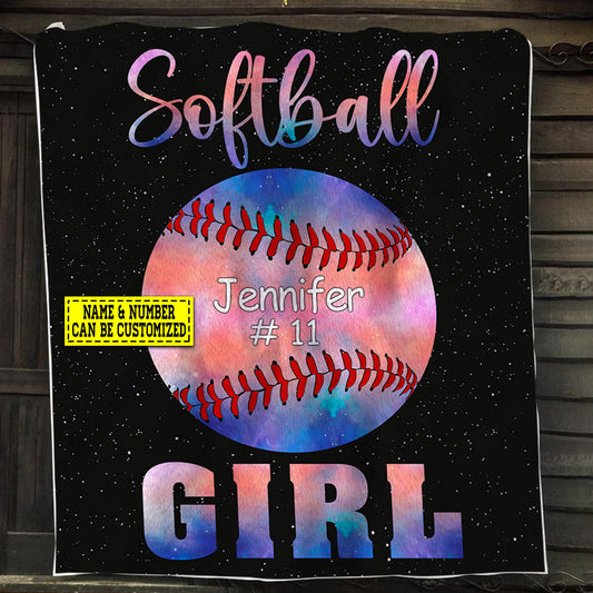 Personalized Softball Blanket, Beautiful Color Softball Fleece Blanket - Sherpa Blanket Gift For Softball Lovers, Softball Players, Softball Girls