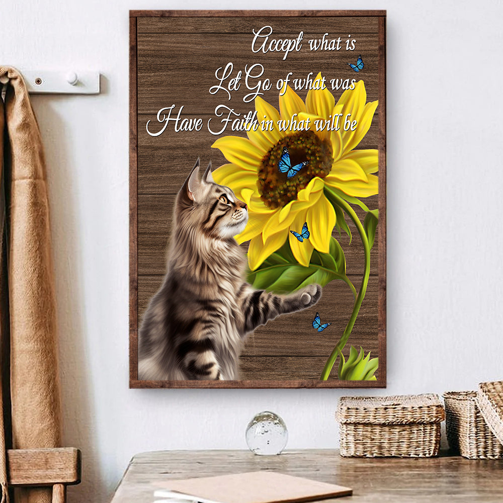 Cat Lover's Canvas Wall Art, Adorable Cat Poster With Inspirational Quote, Accept What Is, Let Go Of What Was, Perfect Home Decor For Living Rooms & Gifts For Cat Enthusiasts