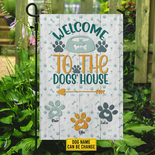 Personalized Dog Flag, Welcome To The Dogs' House Name Can Be Change, Gift For Dog Lovers, Dog Owners