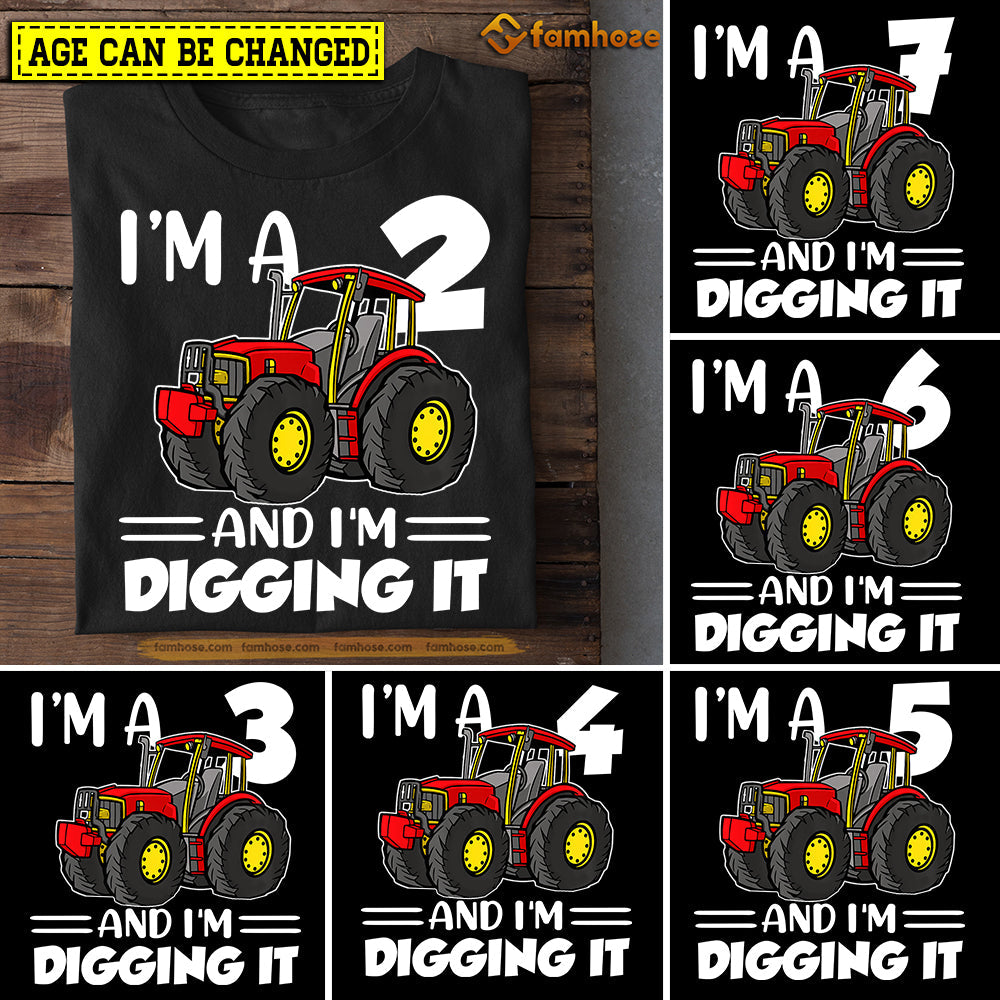 Tractor Birthday T-shirt, I'm A And I'm Digging It Birthday Tees Gift For Kids Boys Girls Tractor Lovers, Age Can Be Changed