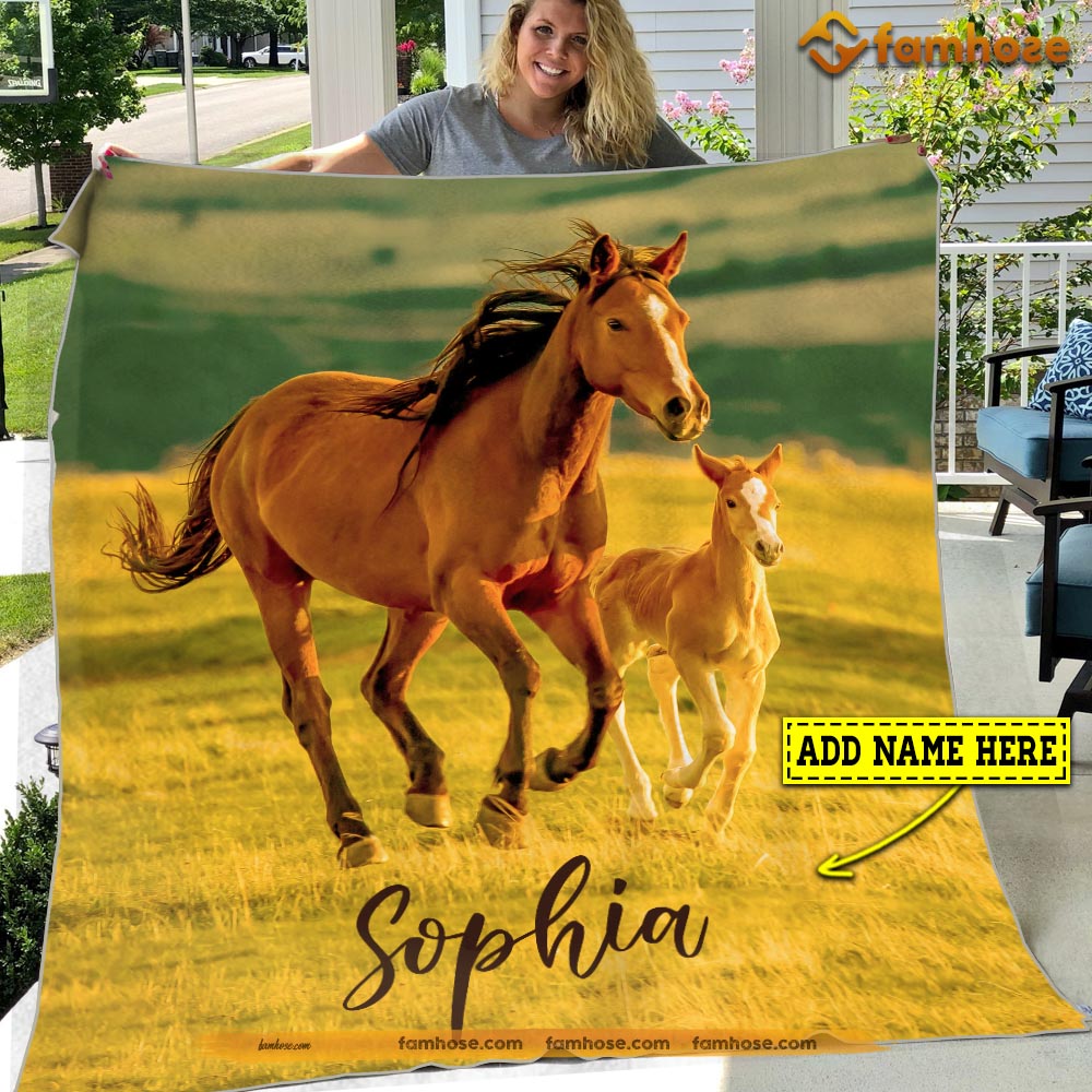 Personalized Mother's Day Horse Blanket, Mom Daughter Riding Horse Fleece Blanket - Sherpa Blanket Gift For Horse Lover