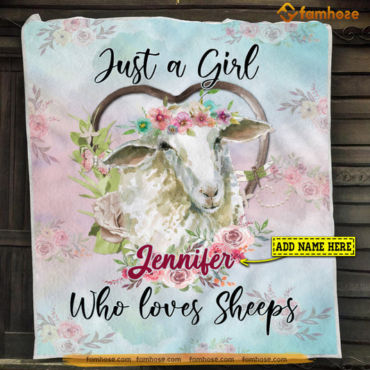 Personalized Sheep Blanket, Just A Girl Who Loves Sheeps Sheep Fleece Blanket - Sherpa Blanket Gift For Sheep Lover