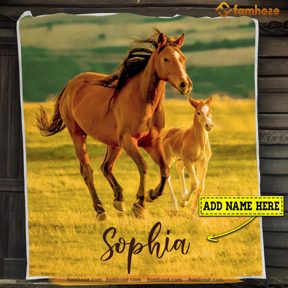 Personalized Mother's Day Horse Blanket, Mom Daughter Riding Horse Fleece Blanket - Sherpa Blanket Gift For Horse Lover