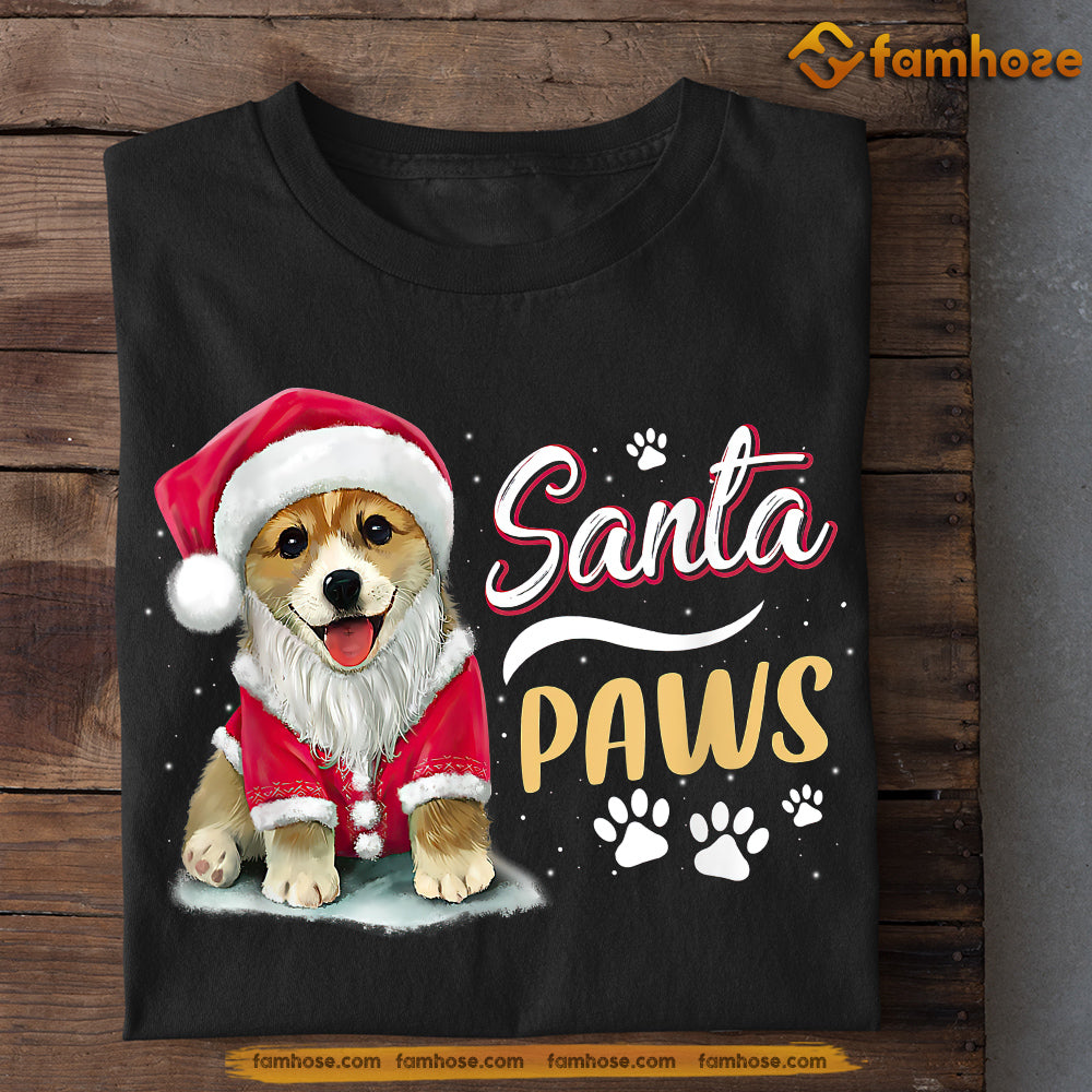 Corgi Dog Christmas T-shirt, Santa Paws Corgi Wearing Noel Hat, Gift For Dog Lovers, Dog Tees, Dog Owners