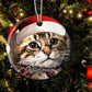 Meowy Christmas Purrfection, Cat Circle Ceramic Ornament Christmas Gift For Cat Lovers