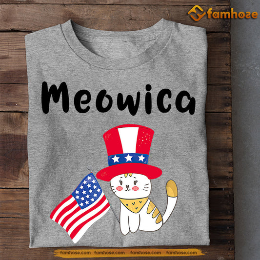 July 4th Cat T-shirt, Meowica, Independence Day Gift For Cat Lovers, Cat Owners, Cat Tees