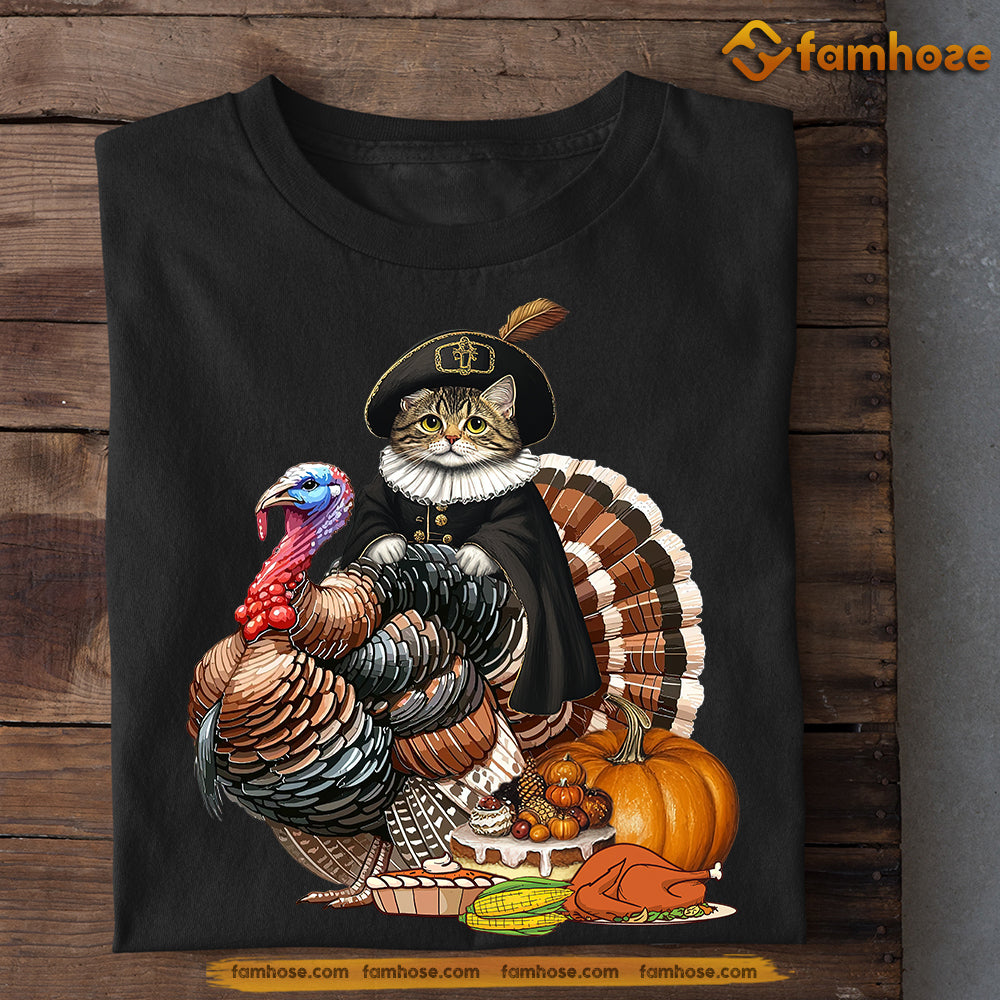 Thanksgiving Cat T-shirt, Cat And Turkey, Thankful Gift For Cat Lovers, Cat Owners Tee