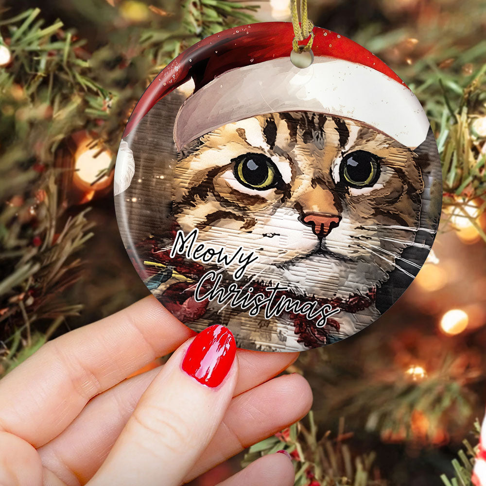 Meowy Christmas Purrfection, Cat Circle Ceramic Ornament Christmas Gift For Cat Lovers