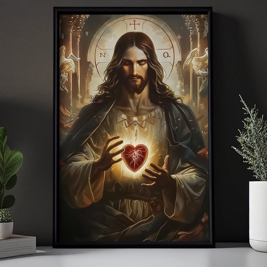 Eternal Light of the Sacred Heart, Jesus Canvas Painting, God Wall Art Decor, Poster Gift For Christian Lovers